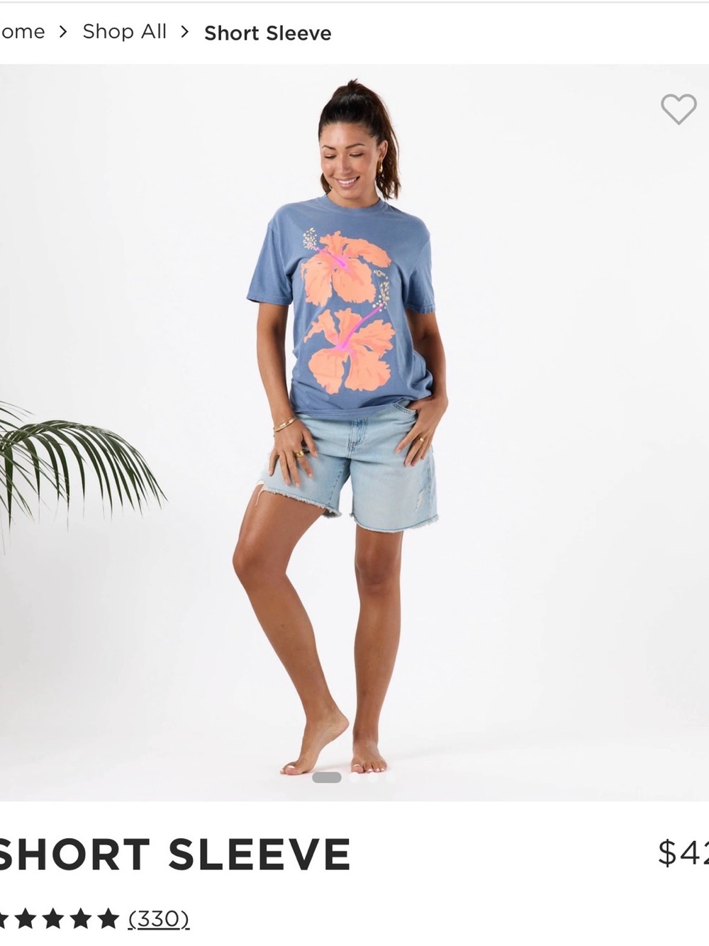 ALOHA Collection Blue Short Sleeve Tee with Neon Coral Floral